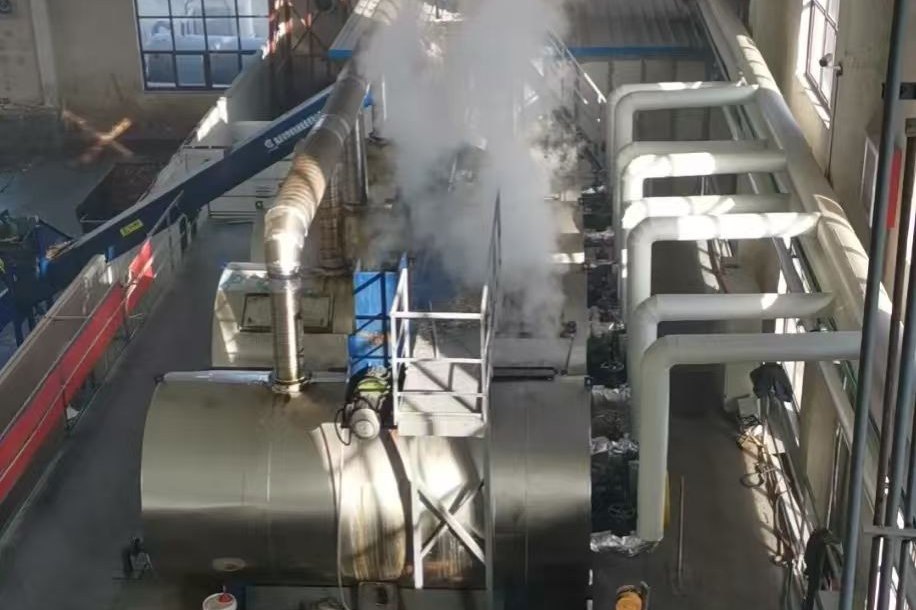 Steam and condensate during commissioning of a processing line